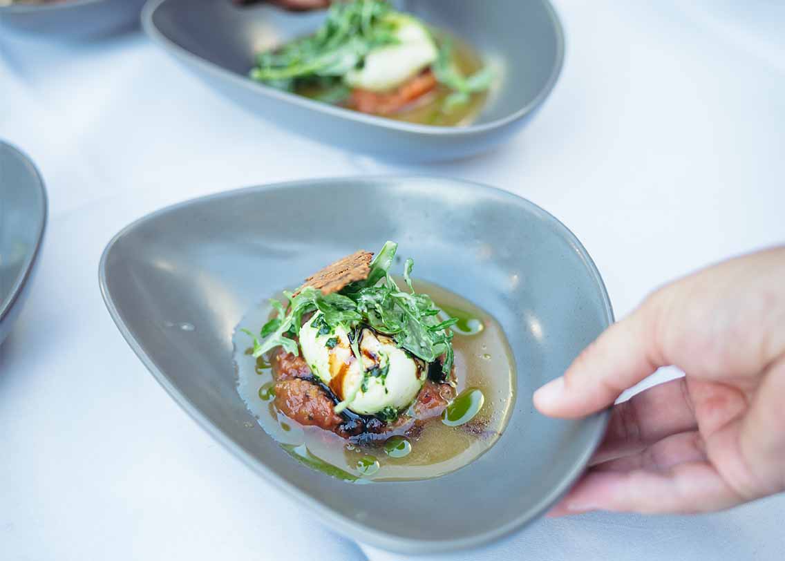 Teller mit fein angerichtetem Essen